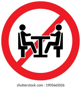 No sitting in the restaurant, vector icon, red circle frame