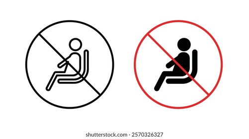 No sitting sign vectors set in black. line and flat versions
