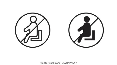 No sitting sign vectors set in black. line and flat versions