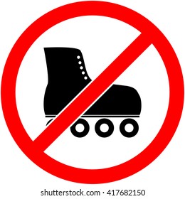 No skate, rollerskate, roller-skates and skating prohibited symbol. Sign indicating the prohibition or rule. Warning and forbidden. Flat design. Vector illustration. Easy to use and edit. EPS10.