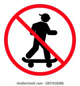No skateboarder icon in modern silhouette style design. Vector illustration isolated on white background.