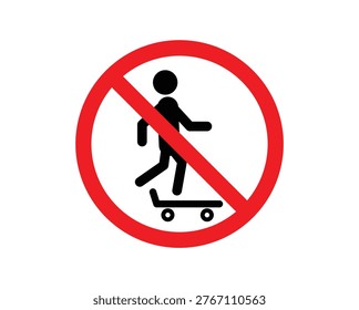 No Skateboarding Prohibited Sign Vector Illustration with Skateboarder Silhouette in Red Strikeout Circle