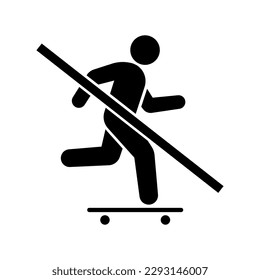 No skateboarding prohibition sign, Forbidden symbol sticker for area places, Banned activities, Isolated on white background, Flat design vector illustration