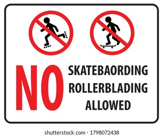 no skateboarding, no rollerblading allowed sign, vector illustration