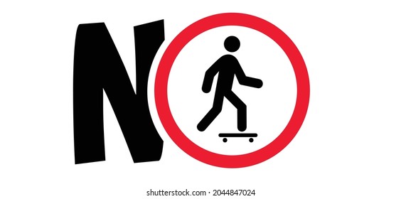 Kein Skateboarden. Stoppen Sie kein Skateboard Zone Piktogramm. Das Symbol Skateboards ist verboten. Verbieten Sie die Darstellung verbotener Aktivitäten. Stopp erlaubt, kein Verbotsschild. Flache Vektorgrafik ohne Skater-Schild.