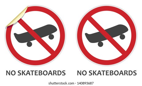 No skateboards signs in two vector styles depicting banned activities