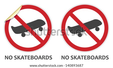 No skateboards signs in two vector styles depicting banned activities