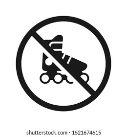 No skates icon. High quality prohibition sign isolated on white. City public signs. Monochrome, one color, in one paint, black and white.