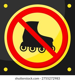 No Skating Area Sign Roller Skates Not Permitted Icon Design