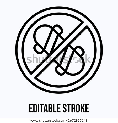 No Skating Icon Sign Vector Icon, Isolated Vector Lineal Style Icon,