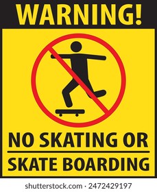 No skating or skate boarding allowed in this area warning notice vector
