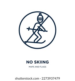 no skiing icon from maps and flags collection. Thin linear no skiing, ski, sport outline icon isolated on white background. Line vector no skiing sign, symbol for web and mobile