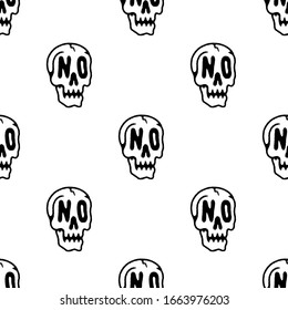 NO SKULL ICON LOGO SEAMLESS PATTERN BLACK WHITE BACKGROUND