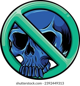 No Skull Symbol Isolated on White Background. Head Vector Illustration Prohibition Stop Sign.