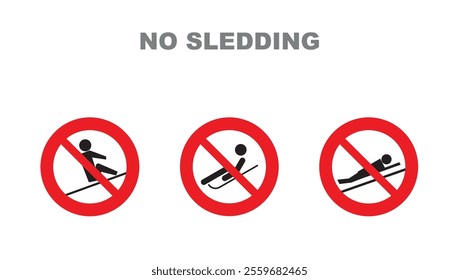 No sledding, sign Forbid warning for sleigh, Sledding ban. sledging signs Caution danger for skiing, vector icon. Isolated on white background.