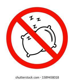 No sleep icon in flat style. No pillow symbol isolated on white background. Simple abstract no sleep sign in black. Vector illustration for graphic design, logo, Web, UI, mobile app.
