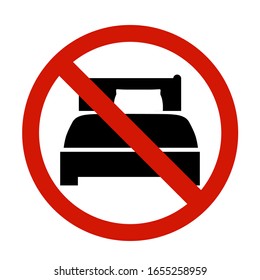 No sleep icon in flat style. No bed symbol isolated on white background. Simple abstract no sleep sign in black. Vector illustration  