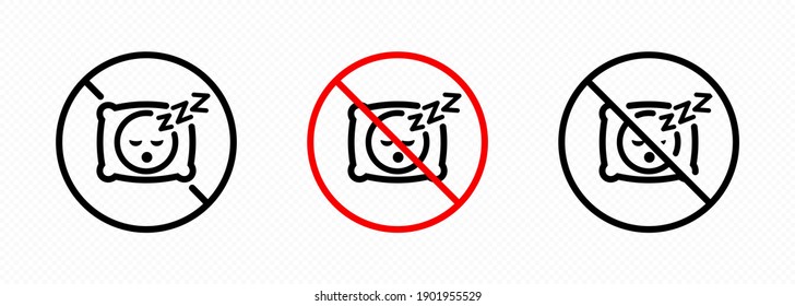 No sleep icon set. No pillow symbol. No sleeping sign in black. For graphic design, logo, Web, UI, mobile app. Vector on isolated transparent background. EPS 10