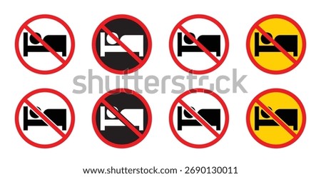 No sleeping allowed sign.  Do not sleep in this area. Flat vector illustration design