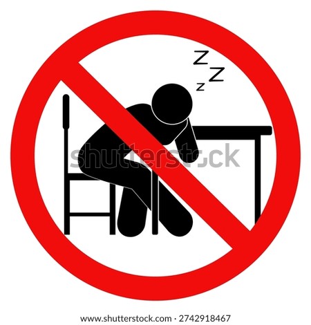 No sleeping sign, prohibiting naps in classrooms or workplaces, for suitable for signage in public or quiet environments such as libraries and hospitals. It communicates a no-resting zone.Flat vector illustration design