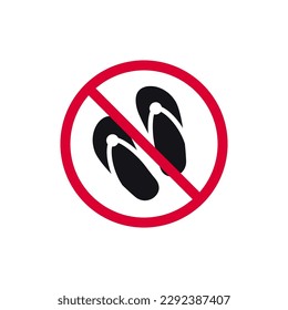 No slipper prohibited sign, no flip-flops forbidden modern round sticker, vector illustration