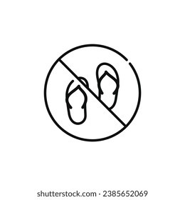 No slipper sandals allowed line icon sign symbol isolated on white background. No sandals line icon