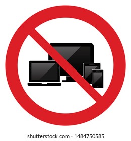  No Smart Devices. Not allow tablet, laptop,   notebook and mobile phone sign. The red circle prohibiting sing 