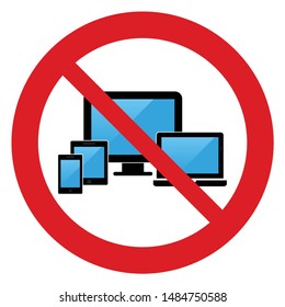  No Smart Devices. Not allow tablet, laptop,   notebook and mobile phone sign. The red circle prohibiting sing 