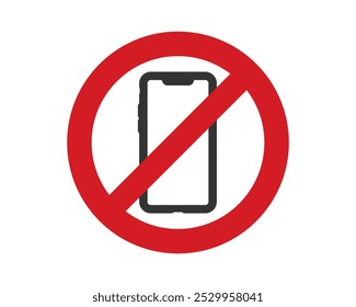 Nenhum ícone de smartphone. Sinal de símbolo de proibição de ruído, fique quieto, ícone de silêncio. Imagem de ilustração vetorial. Isolado no fundo branco.