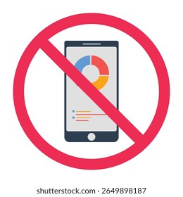 No smartphone analytics sign, no data report on phone, mobile data chart prohibited symbol, no business stats on smartphone
