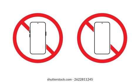 Nenhum ícone de área do smartphone isolado no fundo branco. Símbolo de sinal de proibição de telefone celular
