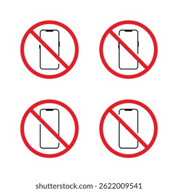 Sem sinal de área do smartphone. Conjunto de ícones de proibição de celular