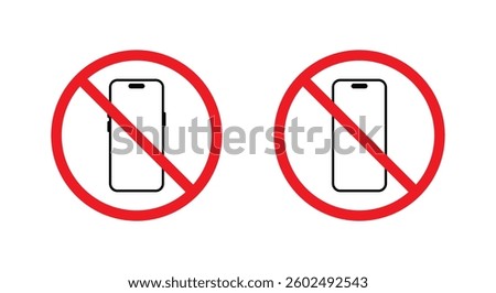 No smartphone area sign. Mobile phone prohibition icon. Cellphone with forbidden symbol