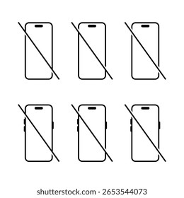 No smartphone icon set. Do not use phone sign. Cellphone ban symbol