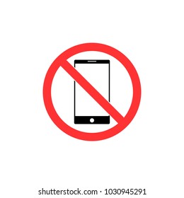 No smartphone sign. Flat vector illustration. Red circle.