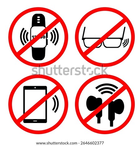 No smartwatch, no smartphone, no earbuds, no smart glasses device gadget bundling set printable and editable in vector