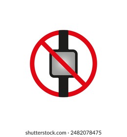 No smartwatches allowed. Red prohibition sign. Vector illustration.