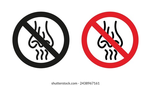 No smell sign set. allergy free sign. nose no sense symbol.