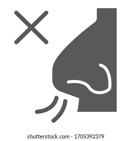 No smell symptom glyph icon, infection and covid-19, coronavirus symptom sign, vector graphics, a solid icon on a white background, eps 10