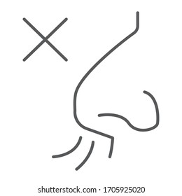 No smell symptom thin line icon, infection and covid-19, coronavirus symptom sign, vector graphics, a linear icon on a white background, eps 10