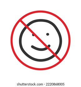 No smile icon. Forbidden emoji icon. No smile vector symbol. Prohibited vector icon. Warning, caution, attention, restriction flat sign design. Do not smile pictogram