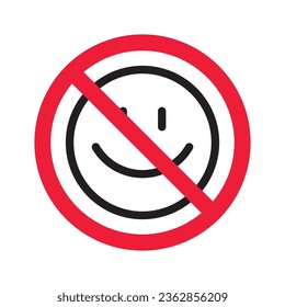 No smile icon. Forbidden emoji icon. No smile vector symbol. Prohibited vector icon. Warning, caution, attention, restriction flat sign design. Do not smile pictogram