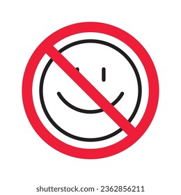 No smile icon. Forbidden emoji icon. No smile vector symbol. Prohibited vector icon. Warning, caution, attention, restriction flat sign design. Do not smile pictogram