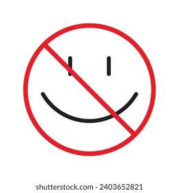 No smile icon. Forbidden emoji icon. No smile vector symbol. Prohibited vector icon. Warning, caution, attention, restriction flat sign design. Do not smile pictogram
