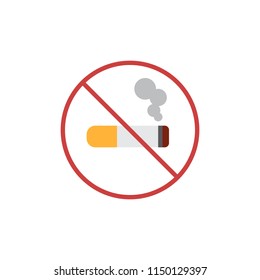 No smoke flat icon, vector sign, colorful pictogram isolated on white. No cigarettes symbol, logo illustration. Flat style design