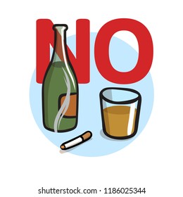 No Smoking, No Alcohol. Colorful flat vector illustration. Isolated on white background.