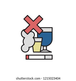 No Smoking, No Alcohol. Colorful flat vector illustration. Isolated on white background.
