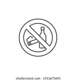 No smoking and alcohol drinking icon, color, line, outline vector sign, linear style pictogram isolated on white. Symbol, logo illustration