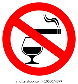 No smoking and alcohol drinking vector sign isolated on white background