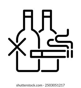 Icono de no fumar y alcohol. Estilo de contorno. Vector. Aislar sobre fondo blanco.